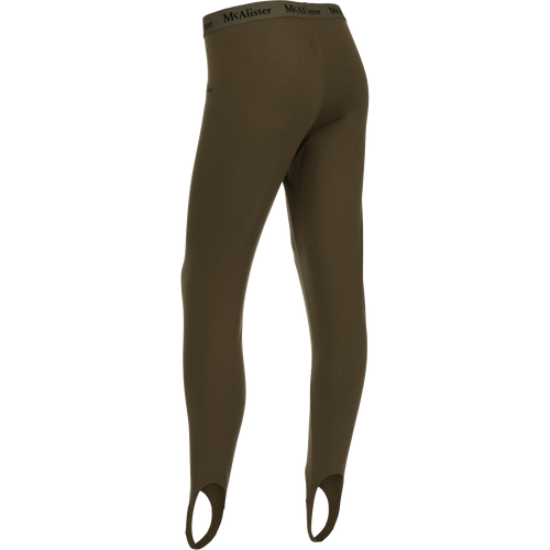 McAlister Merino Base Layer Pant: A pair of tights with holes, made of 100% Merino Wool. Features include a large elastic waistband for comfort and a secure fit, and foot stirrups to prevent riding up when layering over the top.