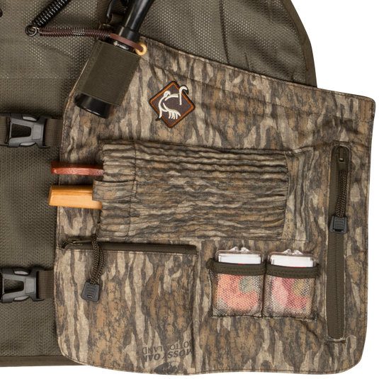 Time & Motion™ Easy-Rider Turkey Vest: Camouflage vest with scope and stick. Lightweight and functional. T-Beam back pad for comfort. Magnattach padded rear seat cushion. Adjustable straps for all sizes. External call pouch, striker sleeves, and more. 2 lbs. 10 oz.