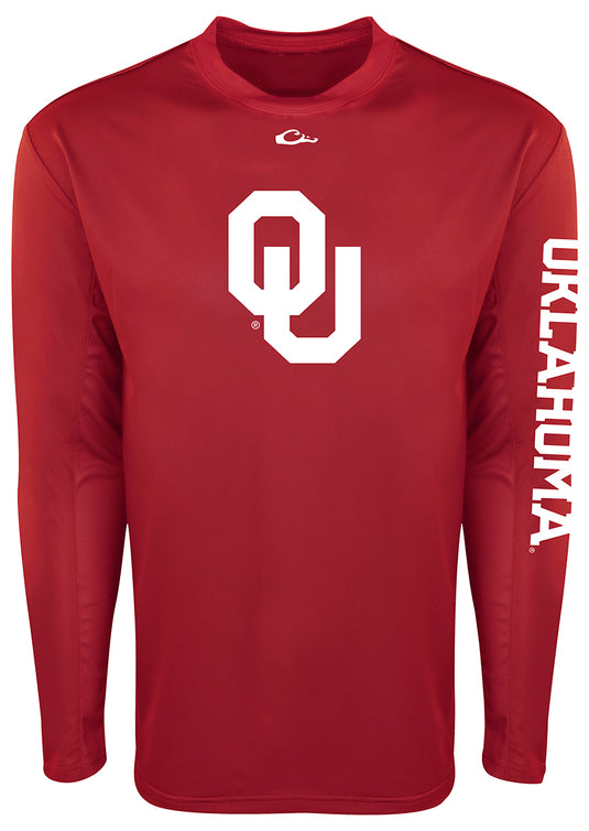 Oklahoma L/S Performance Shirt with breathable mesh and Shield 4™ technology, ideal for all-day sun protection, featuring a white letter logo on the front.